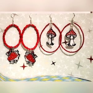 Mushroom earrings RED 2 pair 925 sterling silver